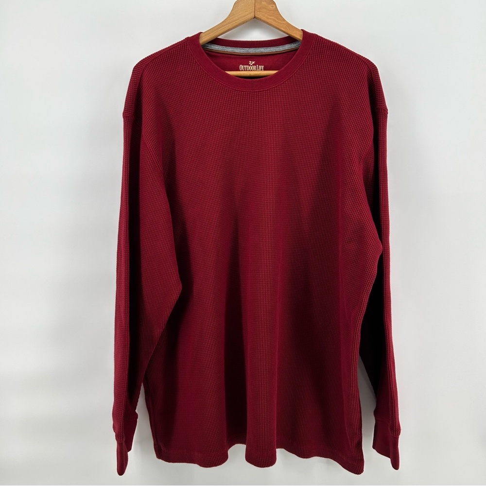 Outdoor Life Thermal Shirt Mens 2XL Waffle‎ Knit Heavy Long Sleeve Red